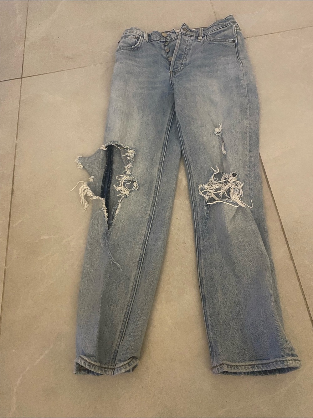 Denim Forum Light Blue Distressed High-Rise Jeans
